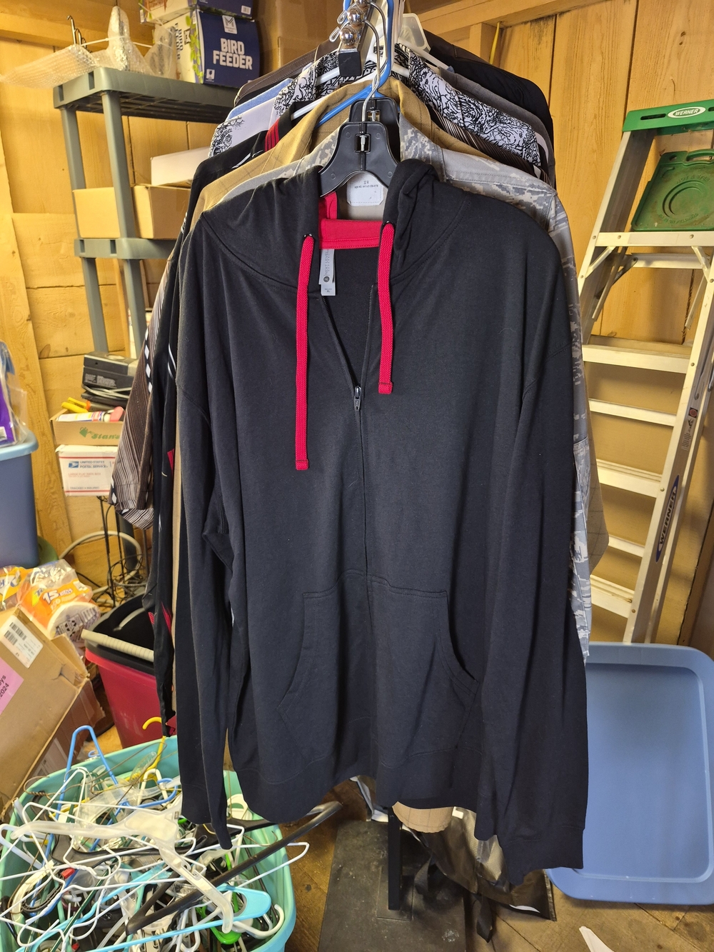 Next Level Apparel Men's Black Hoodie with Red Drawstrings Bin 67
